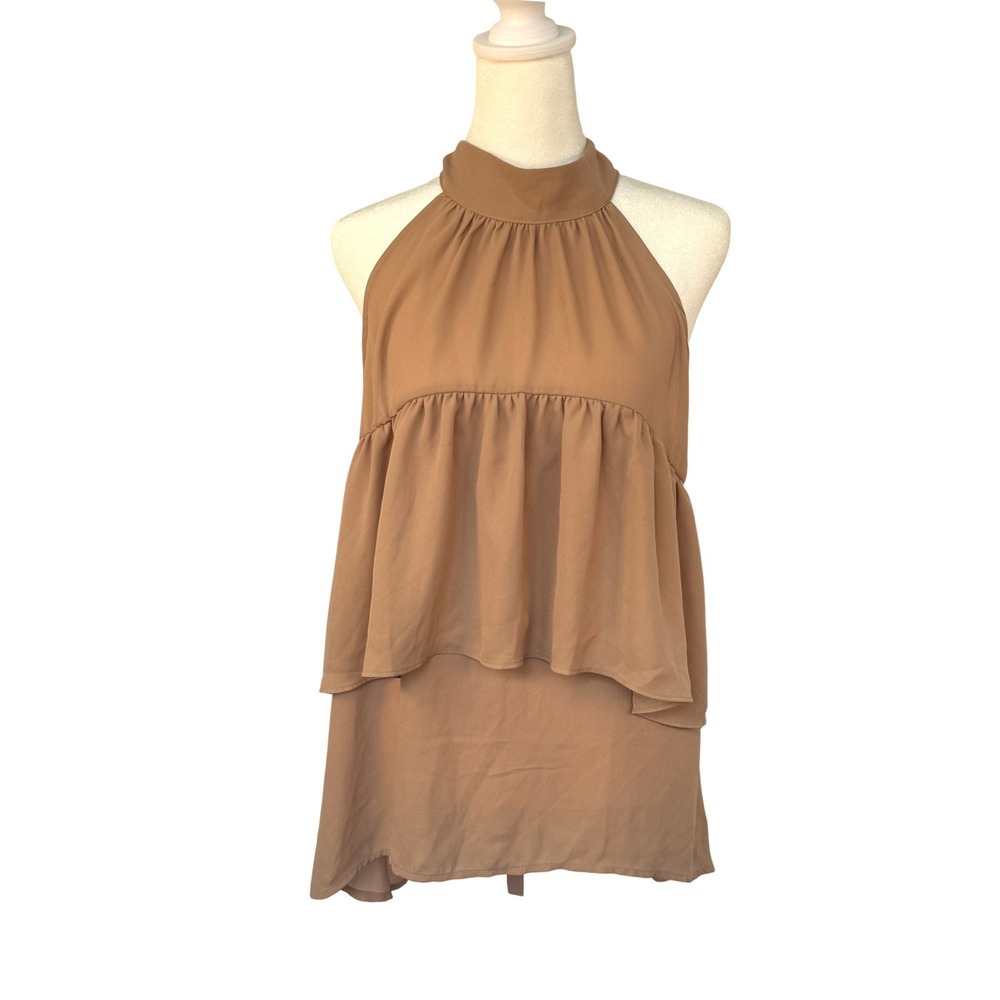 Sweet Pea for NY&C Camel Brown Halter Tiered Ruffle Blouse Top Small